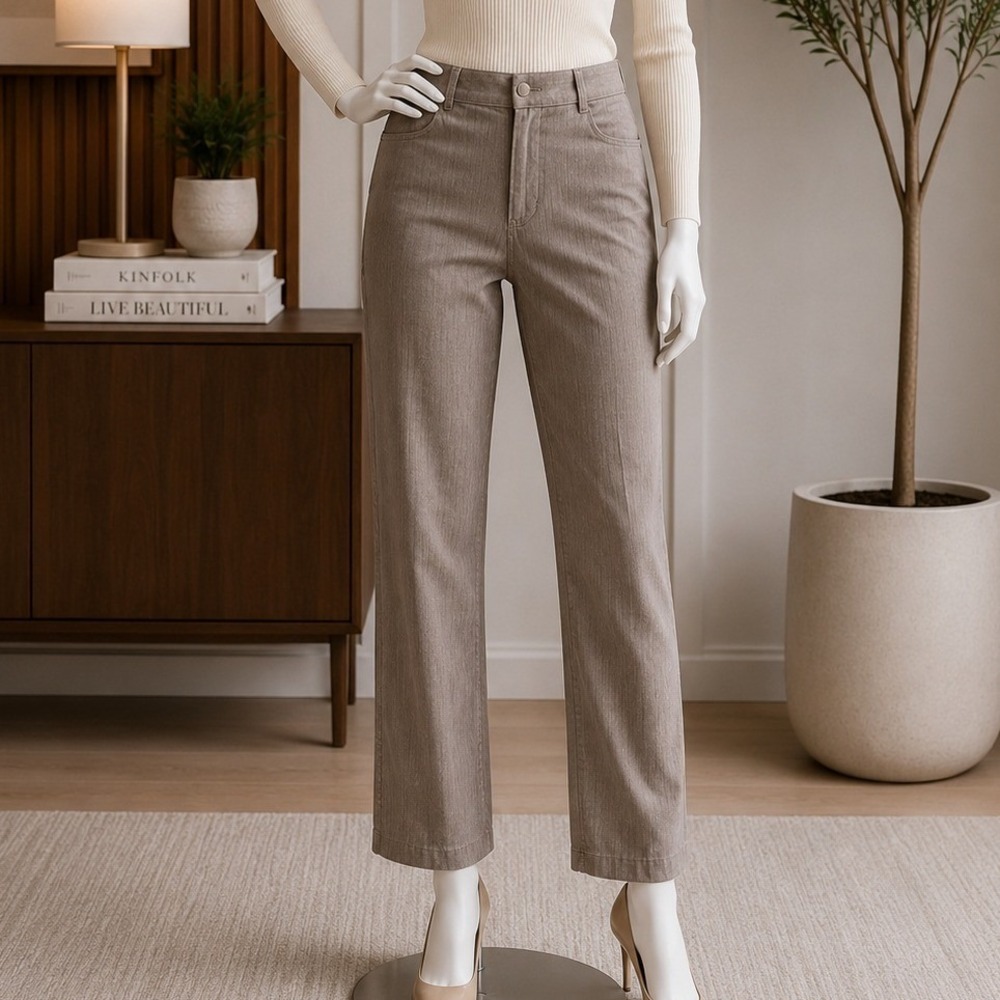 Dockers Womens Trousers Brown Pinstripe Straight Leg Stretch Pants Size 8M